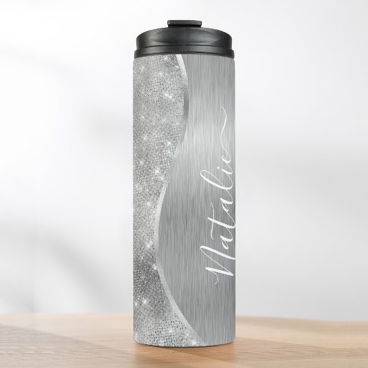 Silver Glitter Glam Bling Personalized Metallic Thermosbeker