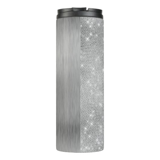 Silver Glitter Glam Bling Personalized Metallic Thermosbeker (Achterkant)