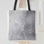 Silver Glitter Glam Bling Personalized Metallic Tote Bag<br><div class="desc">Pas dit zilveren geborstelde metaal en glamoureuze faux glitter-gepatterde canvas tas eenvoudig aan met uw eigen eigen naam.</div>