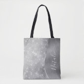 Silver Glitter Glam Bling Personalized Metallic Tote Bag (Voorkant)