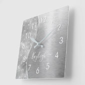 Silver Glitter Glam Bling Personalized Metallic Vierkante Klok (Hoek)