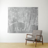 Silver Glitter Glam Bling Personalized Metallic Wandkleed (In Situ (horizontaal))