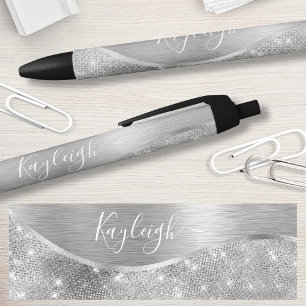 Silver Glitter Glam Bling Personalized Metallic Zwarte Inkt Pen