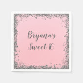 Silver Glitter Glam Edge Sweet 16 Custom Party Servetten (Voorkant)