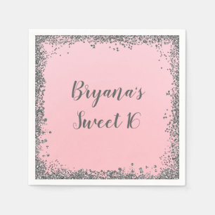 Silver Glitter Glam Edge Sweet 16 Custom Party Servetten