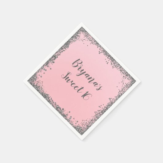Silver Glitter Glam Edge Sweet 16 Custom Party Servetten (Hoek)