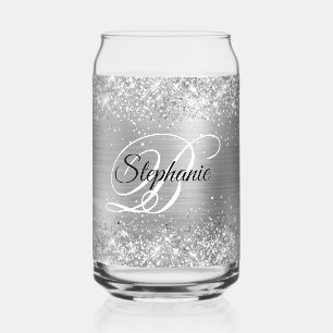 Silver Glitter Glam Fancy monogram Blikvorm Glas