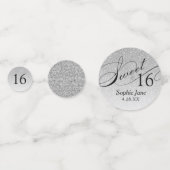 Silver Glitter Glam Gepersonaliseerde Sweet 16 Con Confetti (Achterkanten)