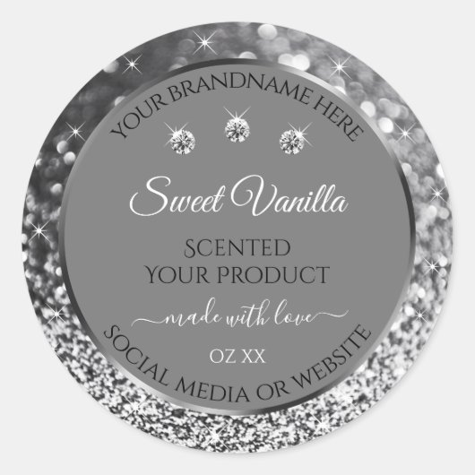 Silver Glitter Glam Grey Product Packaging Labels (Voorkant)