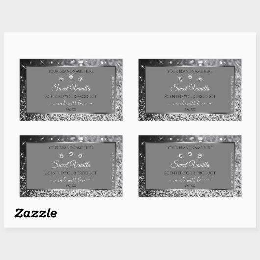 Silver Glitter Glam Grey Product Packaging Labels (Vel)