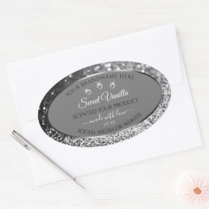 Silver Glitter Glam Grey Product Packaging Labels