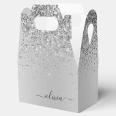 Silver Glitter Glam Metal Monogram Naam Bedankdoosjes (Geopend)
