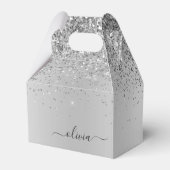 Silver Glitter Glam Metal Monogram Naam Bedankdoosjes (Voorkant Zijde)