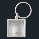 Silver Glitter Glam Metal Monogram Naam Sleutelhanger<br><div class="desc">Silver Faux Folie Metallic Sparkle Glitter Borhed Metal Monogram Name Keychains (Sleutelhanger). Dit maakt de perfecte liefhebbende 16 verjaardag,  bruiloft,  vrijgezellenfeest,  verjaardagsdag,  baby shower of vrijgezellenfeest voor iemand die van luxe glam en stijl houdt.</div>