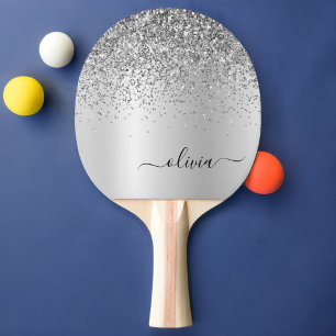 Silver Glitter Glam Metal Monogram Naam Tafeltennisbatje