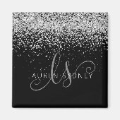 Silver Glitter Glam Monogram Naam Magneet (Voorkant)