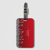 Silver Glitter Glam Red Gradient Monogram & Naam Bagagelabel (Voorkant (verticaal))