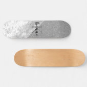 Silver Glitter Glam Silver Marble Monogram Persoonlijk Skateboard (Horizontaal)