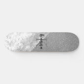 Silver Glitter Glam Silver Marble Monogram Persoonlijk Skateboard (Horizontaal)
