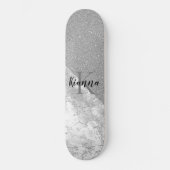Silver Glitter Glam Silver Marble Monogram Persoonlijk Skateboard (Voorkant)