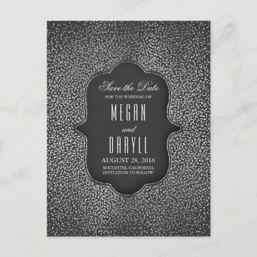 Silver Glitter Glamour  Save the Date Aankondigingskaart (Voorkant)