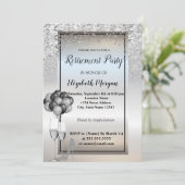 Silver Glitter, Glass, Ballons Retirement Party Kaart (Staand voorkant)