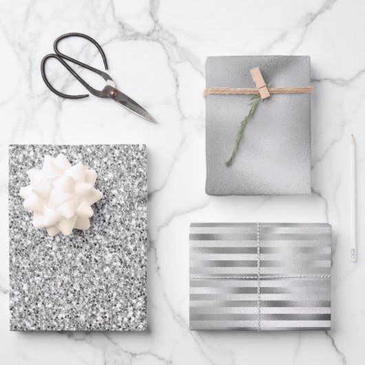 Silver Glitter Glitz          Inpakpapier Vel (Voorkant)