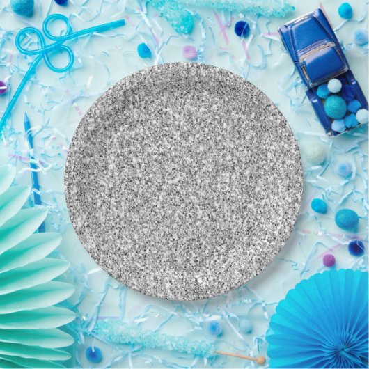 Silver Glitter Glitz         Papieren Bordje (Feest)