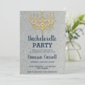 Silver Glitter Gold Chandelier Party Invitation Kaart (Staand voorkant)