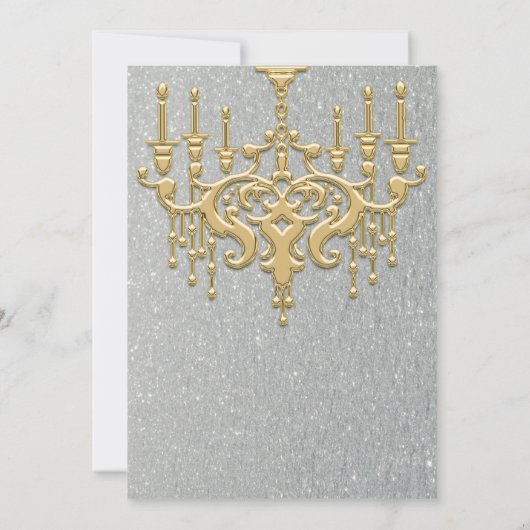 Silver Glitter Gold Chandelier Party Invitation Kaart (Achterkant)