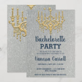 Silver Glitter Gold Chandelier Party Invitation Kaart (Voorkant / Achterkant)
