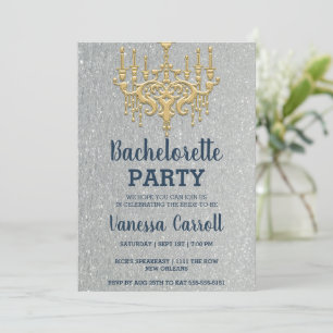 Silver Glitter Gold Chandelier Party Invitation Kaart