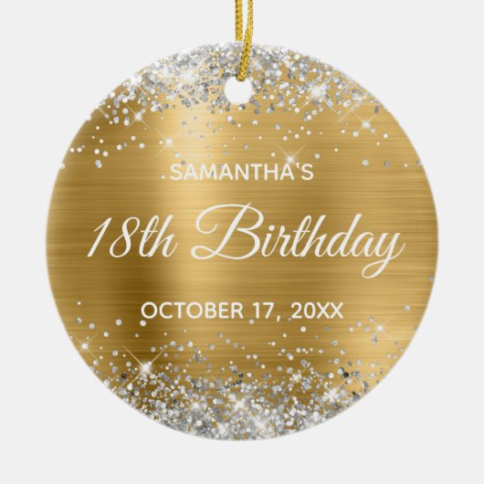 Silver Glitter Gold Foil 18th Birthday Keramisch Ornament (Voorkant)