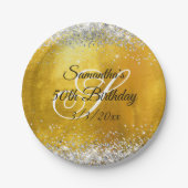 Silver Glitter Gold Foil 50th Birthday Papieren Bordje (Voorkant)