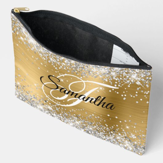 Silver Glitter Gold Foil Fancy Monogram Etui (Open)