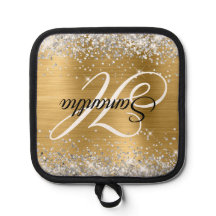 Silver Glitter Gold Foil Fancy Monogram