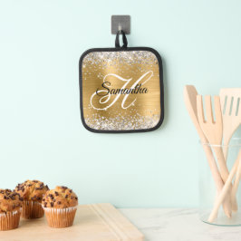 Silver Glitter Gold Foil Fancy Monogram Pannenlap