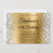 Silver Glitter Gold Foil Monogram 50e verjaardag Kaart (Voorkant)