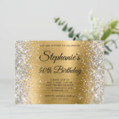 Silver Glitter Gold Foil Monogram 50e verjaardag Kaart (Staand voorkant)