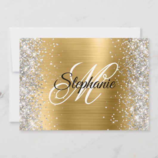 Silver Glitter Gold Foil Monogram 50e verjaardag Kaart (Achterkant)