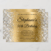 Silver Glitter Gold Foil Monogram 50e verjaardag Kaart (Voorkant / Achterkant)