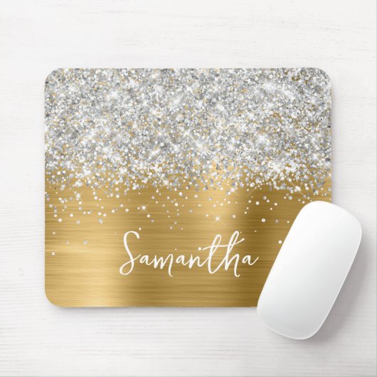 Silver Glitter Gold Glam Name Muismat (Met muis)