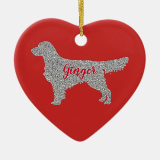 Silver Glitter Golden Retriever kerstversiering Keramisch Ornament (Voorkant)