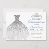 Silver Glitter Gown Elegant Quinceañera Kaart (Voorkant)