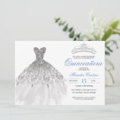 Silver Glitter Gown Elegant Quinceañera Kaart (Staand voorkant)