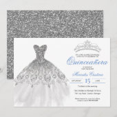 Silver Glitter Gown Elegant Quinceañera Kaart (Voorkant / Achterkant)