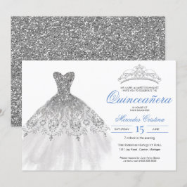 Silver Glitter Gown Elegant Quinceañera Kaart