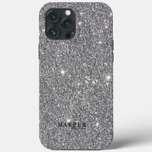 Silver Glitter Gradient Custom Name Case-Mate iPhone Case (Achterkant)