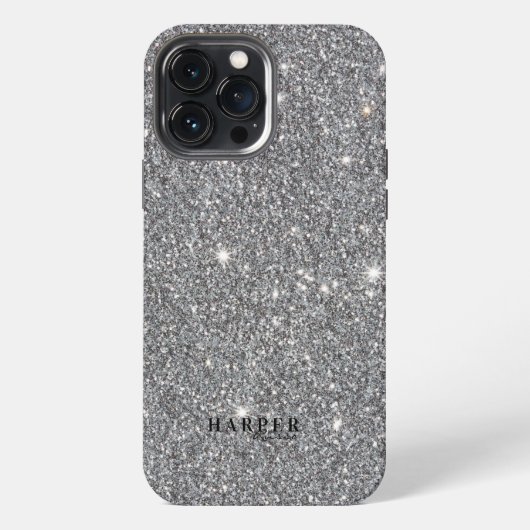 Silver Glitter Gradient Custom Name iPhone Hoesje (Achterkant)