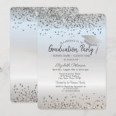 Silver Glitter Graduation Cap Confetti Afstuderen Kaart (Voorkant / Achterkant)